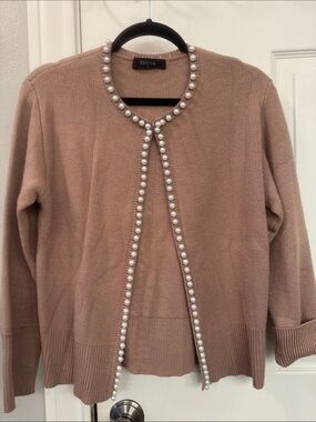 Women's Pearl-Trim Knit Cardigan - tan